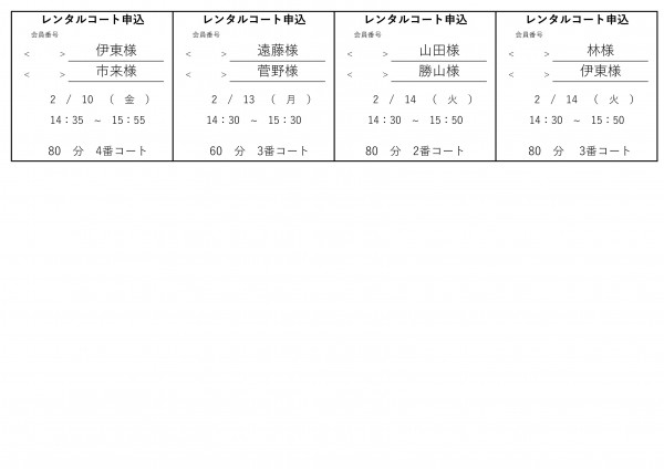 レンタルコ-ト当選者発表④(122期前半分)