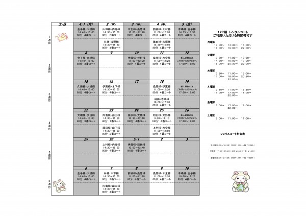ﾚﾝﾀﾙｺｰﾄ曜日別当選者